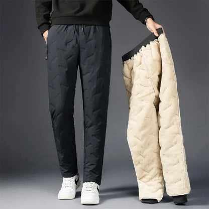 Calça Moletom Masculina Jogger Impermeável Forrada de Lã Grossa Calças de Treino Esportivas Quentes de Inverno com Zíper e Bolsos