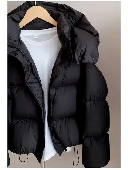 Hooded Cotton Jacket Women 2025 New Thickened Warm Long Sleeved Outwear Winter Korean Loose Solid Color Versatile Short Coat