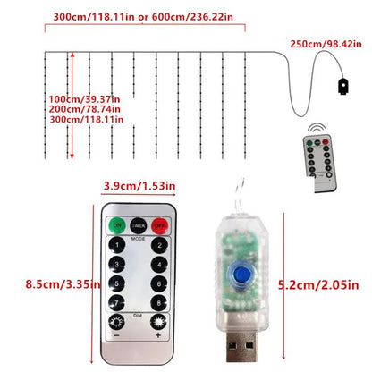 3/4/6m Curtain LED String Lights Garland USB Festoon Remote Control Fairy Garland Lights Christmas Decoration for Bedroom Home