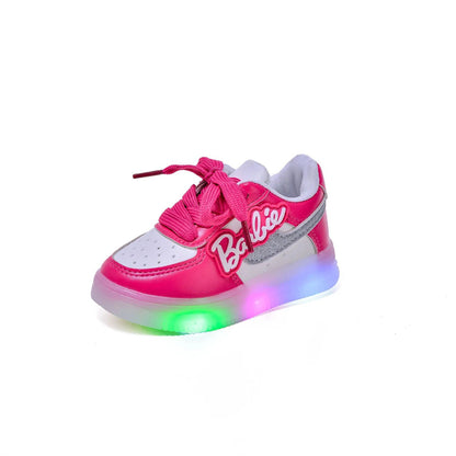 Girls Light-Emitting Sneakers Cartoon Board Shoes Breathable Breathable Leather Casual Shoes Fashion LED Shine Running Shoes