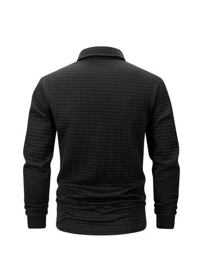 Autumn Knitted Jacquard Grid Polo Pullover Men Solid Color Casual Long Sleeved Sweatshirts Male Daily Warm Turtleneck Streetwear