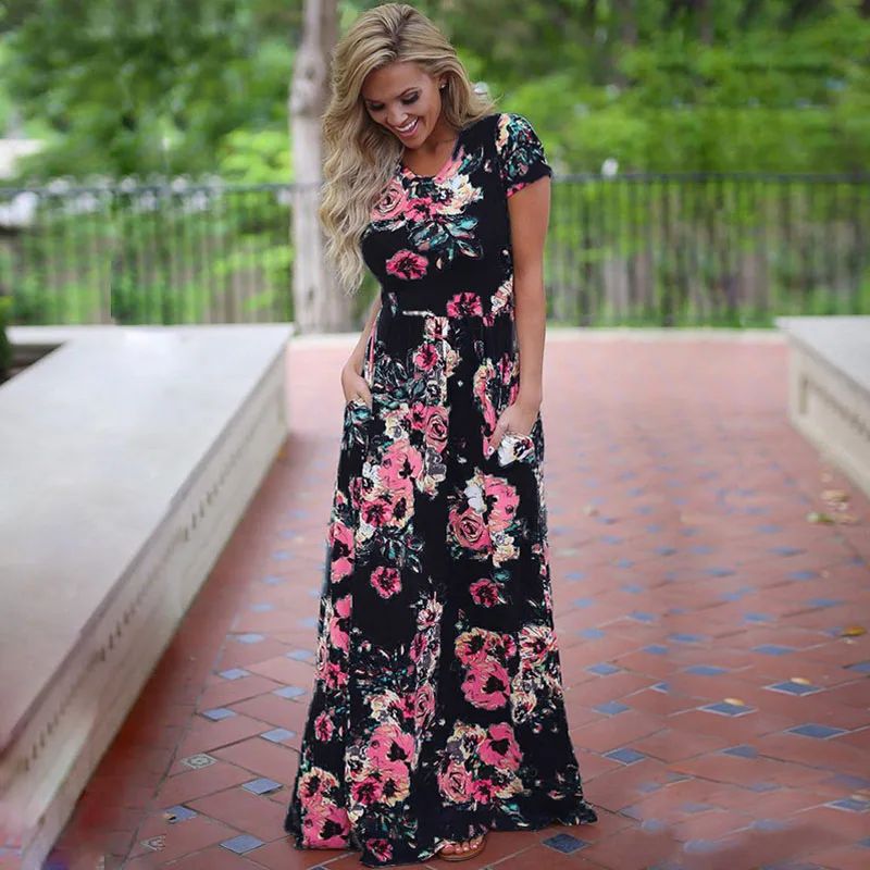 Women Summer Floral Print Maxi  2025 Loose White Boho Beach Dress Women Vintage