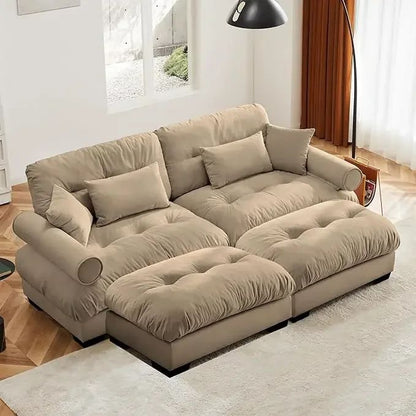 Velvet Modular Sectional Sofa Couch with Armrest And Pillows Large Comfy Living Room Furniture 94 Inch