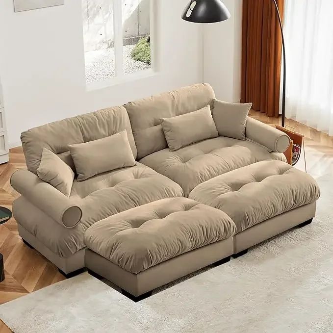 Velvet Modular Sectional Sofa Couch with Armrest And Pillows Large Comfy Living Room Furniture 94 Inch