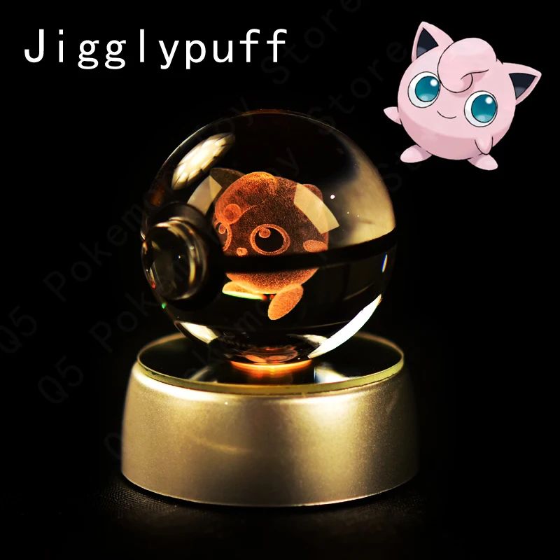 Esfera de Cristal 3D Pokémon 7CM 5CM Mewtwo Pikachu Gengar Bola de Cristal de Vidro Pokémon Pokebola Luminária Noturna LED com Base de Presente