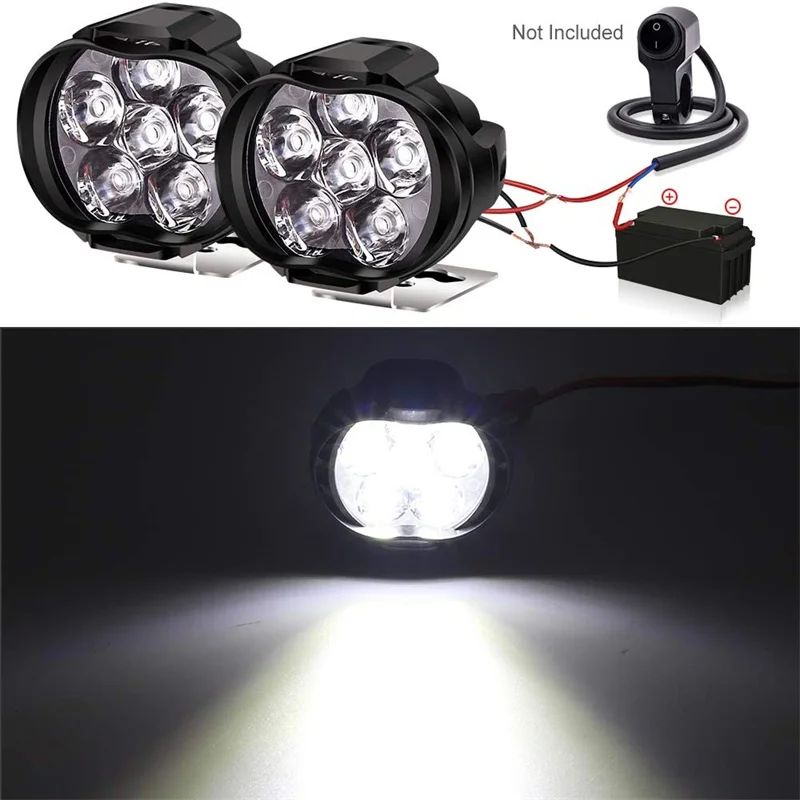 6 LED Motorcycle Auxiliary Headlight Spotlights Work Light High Brightness Waterproof Scooters Autocycle Car Headlight Bulbs