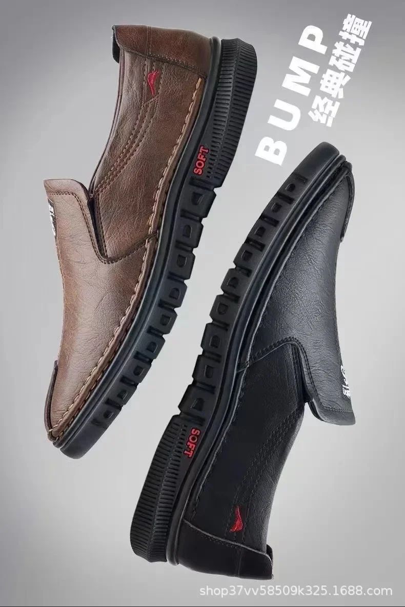 Mens Leather Shoes Slip on Soft Loafers Non Slip Breathable Driving Flats Spring Walking Office Work Shoes Mocassin Homme