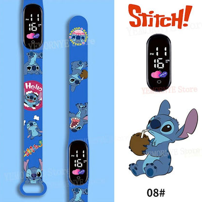 Relógios Digitais Infantis Disney Stitch Figuras de Anime LED Touch Luminoso Relógio Digital Esportivo Infantil à Prova D'Água Brinquedos de Aniversário