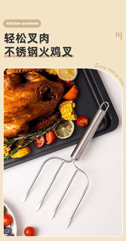 1pcs Stainless Steel Four Needle Turkey Fork Lamb Leg Skewer Barbecue Fork Steak Fork BBQ Outdoor Barbecue Tool