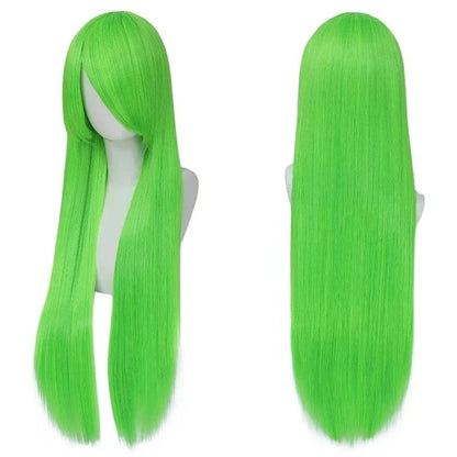 QQXCAIW Peruca Colorida Longa Lisa Sintética Branca Roxa Preta para Cosplay 80cm para Homens e Mulheres
