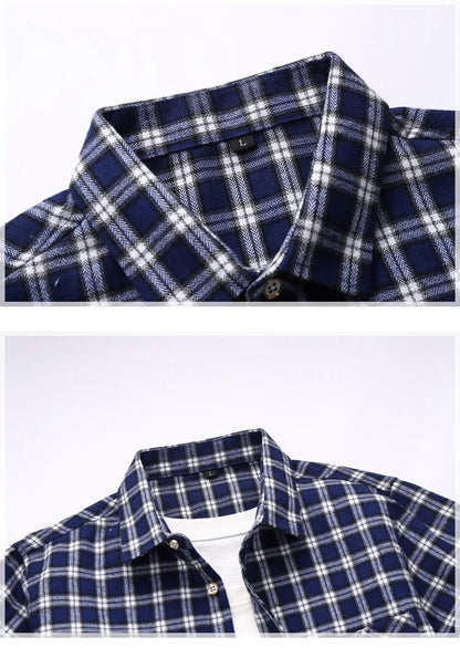 2025 new red summer men's shirts short-sleeved plaid fat big yards youth casual shirt.