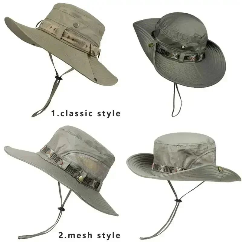 Summer Bucket Hat Outdoor UV Protection Wide Brim Panama Safari Hat Mesh Fisherman Beach Cap for Hiking Cycling Fishing Hat