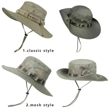 Summer Bucket Hat Outdoor UV Protection Wide Brim Panama Safari Hat Mesh Fisherman Beach Cap for Hiking Cycling Fishing Hat