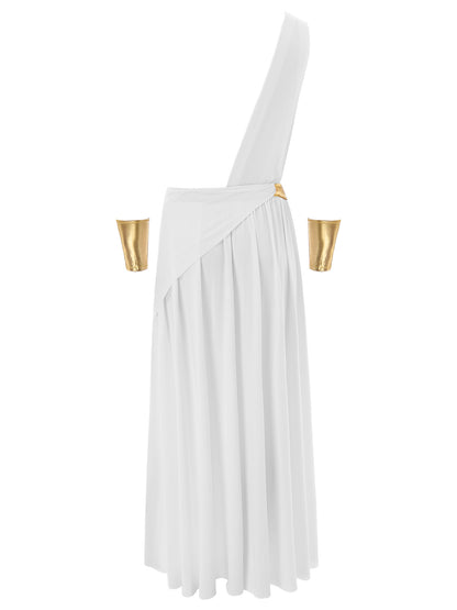 Mens Ancient Greek God Toga Gladiator Costume Roman Emperor One Shoulder Sleeveless Robe Halloween Medieval Warrior Dress Up