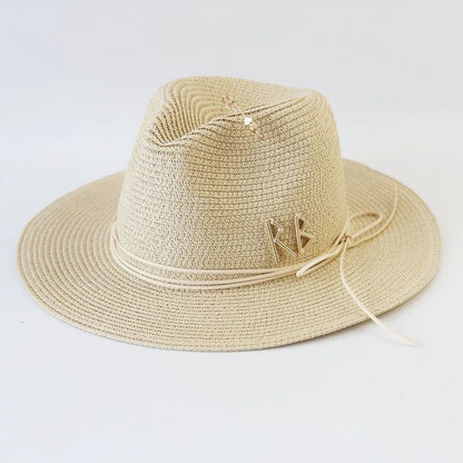 Chapéu de Sol de Verão Grande Feminino Moda Praia Chapéu de Palha Luxo Jazz Top Panamá Feminino 60cm Cabeça Grande
