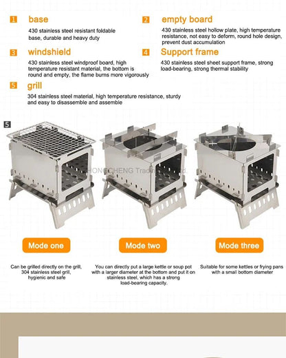 Home Electric Outdoor Folding Card Stove Grill Camping Windproof Incinerator Portable Charcoal Fire Wood Fire Grill