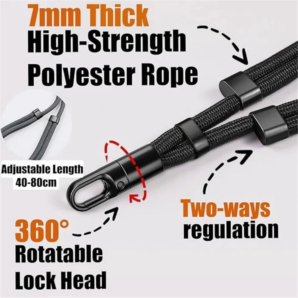 Cordão anti-queda para celular universal ajustável, pulseira curta com design de travamento automático, alça de poliéster durável para celular
