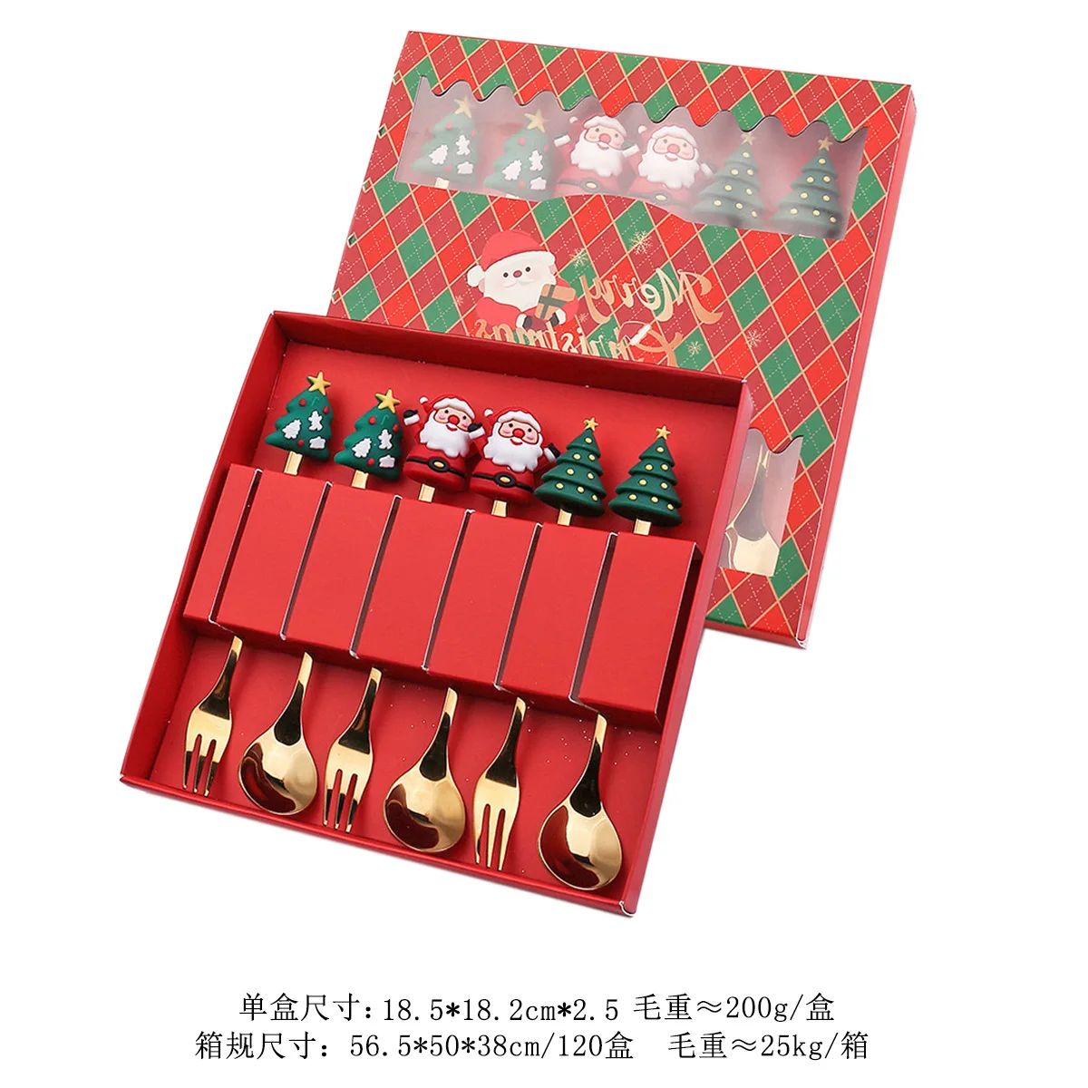 Christmas Cutlery Set Elk Dessert Scoop Fruit Fork Coffee Spoon Stainless Steel Dessert Fork 4/6PCS Christmas Spoons Fork Set