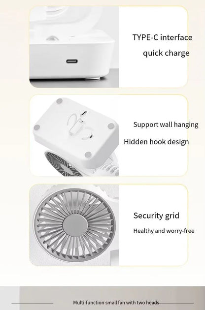 Multi Function Double Head Shaking Fan with 4 Gears Adjustable Speed HD Digital Display Night Lights Portable Cooling Fan