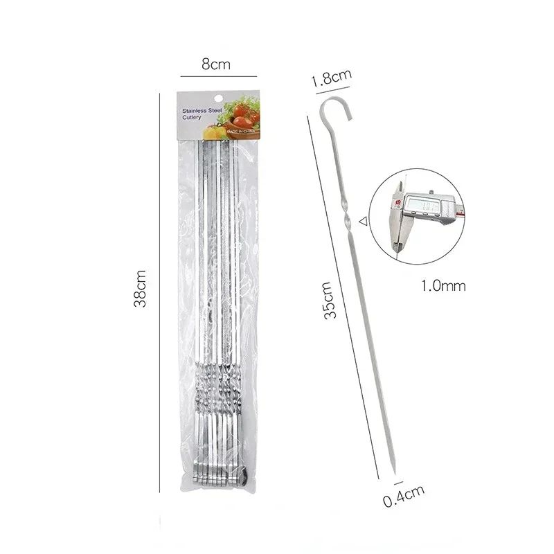 10pcs Meat Round Flat Roast Skewers Stick Stainless Steel BBQ Needle Barbeque Skewers Kitchen Utensils Outdoor Camping Picnic
