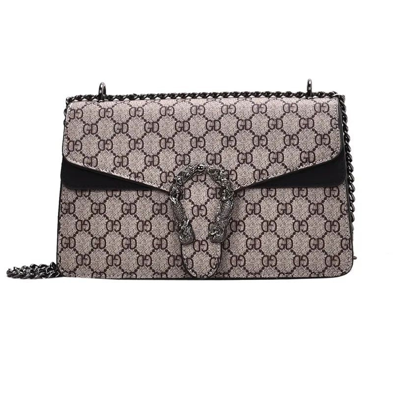 Women Stylish Retro Print Shoulder Crossbody Bag Fashionable Chain Underarm Purse Medium Hardness Polyester Lining