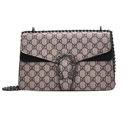 Women Stylish Retro Print Shoulder Crossbody Bag Fashionable Chain Underarm Purse Medium Hardness Polyester Lining