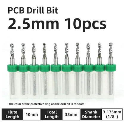 Broca PCB 10pcs Conjunto de Brocas Micro Diâmetro de Aço Tungstênio 1/8" Cabo Fixo Mini Broca CNC 0.1-3.175mm