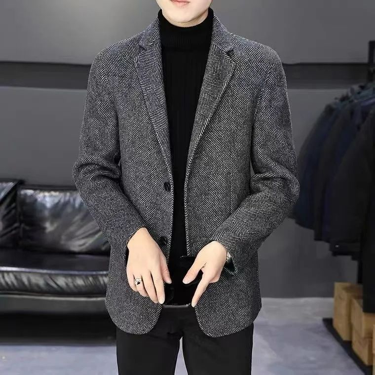 Elegant Casual Men's Short Coat Casual Herringbone Woolen Business Jacket Fashion Slim Fit Trendy AE Stock Brand
