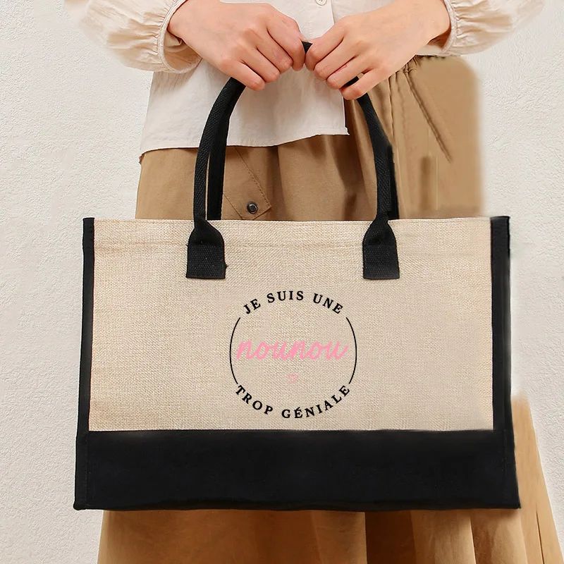 Text Printing Series Tote Bags Handbag Women's Beach Bags Reusable Large Capacity Shopping Bag for Lady