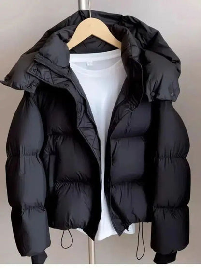 Hooded Cotton Jacket Women 2025 New Thickened Warm Long Sleeved Outwear Winter Korean Loose Solid Color Versatile Short Coat