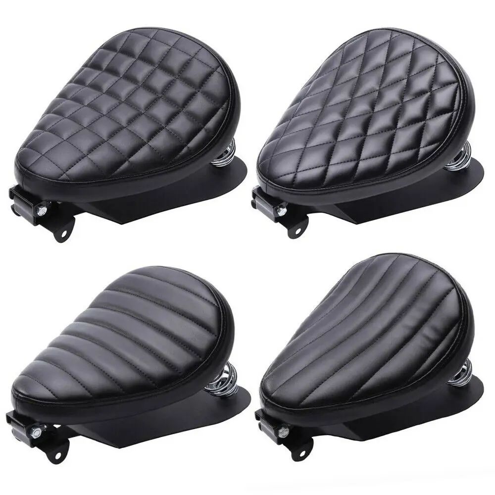 1 CONJUNTO de Assento Solo de Couro Retrô para Moto com Suporte de Mola de 3" para Harley Custom Chopper Sportster Bobber Honda Yamaha Kawasaki