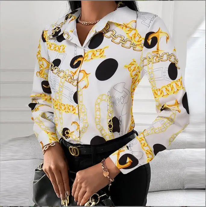 Summer New Women's Long-sleeved Shirt, Single-breasted Printed Shirts Fashion Casual Tops Camisa Female Chemise S-XXL