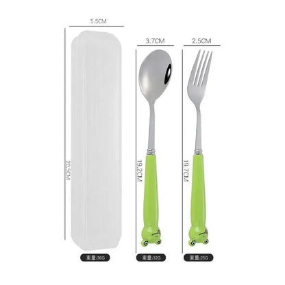 Talheres Portáteis de Desenho Animado com Estojo Utensílios de Cozinha Reutilizáveis Talheres Incluem Garfo Colher para Crianças