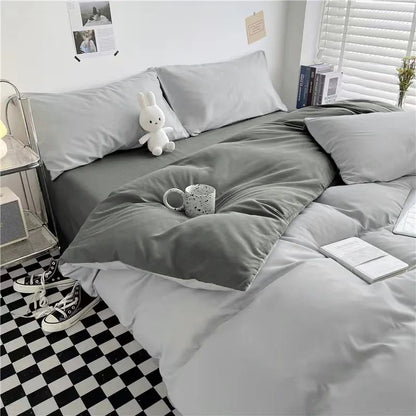 Conjunto de cama de cor sólida de quatro peças para crianças e adultos, cama de casal grande, conjunto de capa de edredom, lençol e capa de travesseiro de quatro peças