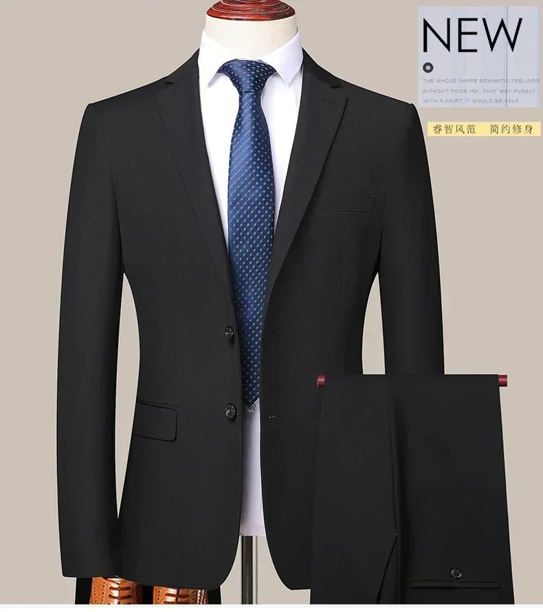 Suit 8XL (Blazer + Trousers) Men Korean Version of The Youth Elegant Fashion Simple Casual Gentleman Best Man Suit 2 Piece Suit