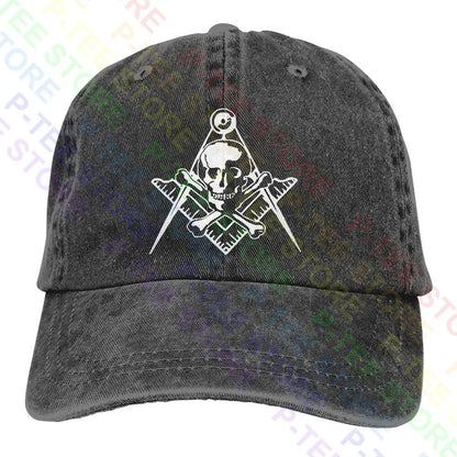 Masonic Skull Crossed Bones Master Mason Shriner Scottish Rite F A M Washed Denim Baseball Cap Trucker Hats Headwear