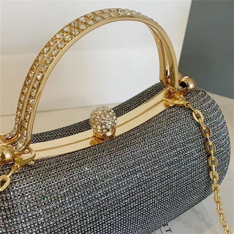 Shiny Mini Evening Bag, Rhinestone Chain Purse, Luxury Glitter Banquet Handbag, Perfect For Party, Wedding, Prom, Dinner/Banquet