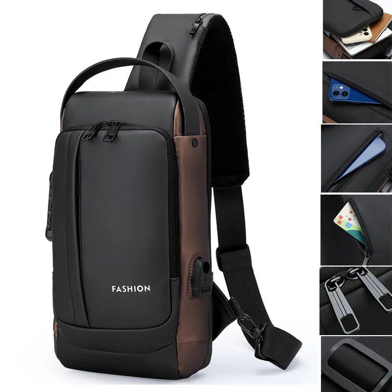 Large Capacity Multifunction Shoulder Crossbody Bag Messenger Chest Sling Travel Pack for Male Men Usb Waterproof Sports Running