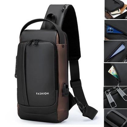 Large Capacity Multifunction Shoulder Crossbody Bag Messenger Chest Sling Travel Pack for Male Men Usb Waterproof Sports Running