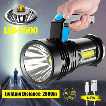 GGbingo 2KM LED USB Rechargeable Flashlight Portable Long Distance Waterproof Torch for Fishing Hunting Camping