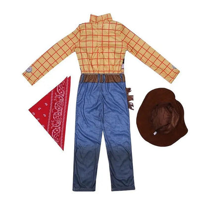 Unleash Your Inner Adventurer with This Boys Cosplay Costume Featuring A Printed Denim Jumpsuit and Cowhide Vest
