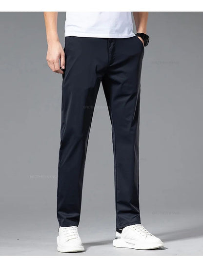 Spring Summer Ultra-thin Casual Pants Men's High Elastic Ice Silk Quick-dry Straight Draped Business Trousers Male Korean