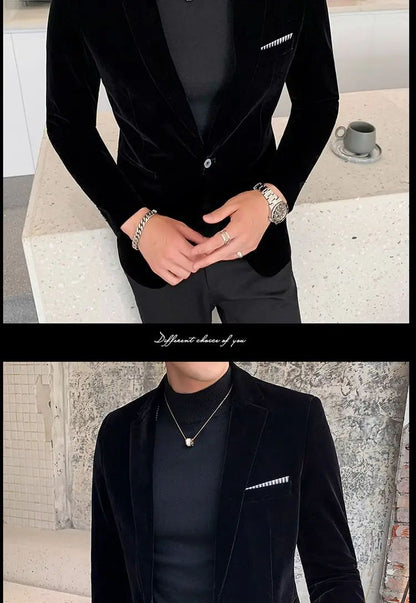 2023 Spring Velvet Wedding Dress Coat Mens Blazer Jacket Fashion Casual Suit Jacket Stage Men's Business Blazers Costume Homme