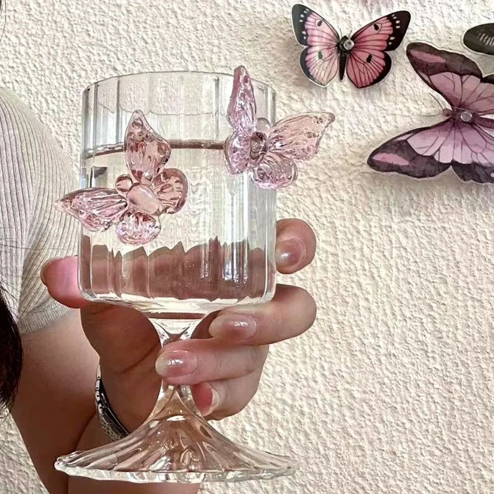 Copo de Vidro de Pé Alto Original Taça de Vinho Borboleta de Instagram Copos de Champanhe Copos Estéticos de Coquetel Presentes de Natal