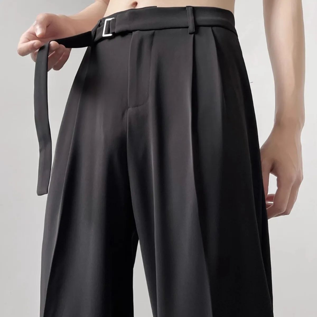 Calça Casual Masculina Outono Japonesa Leve Luxo Drapeada Calças Soltas de Perna Reta Versátil Perna Larga Calça Comprida