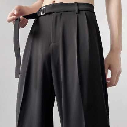 Calça Casual Masculina Outono Japonesa Leve Luxo Drapeada Calças Soltas de Perna Reta Versátil Perna Larga Calça Comprida
