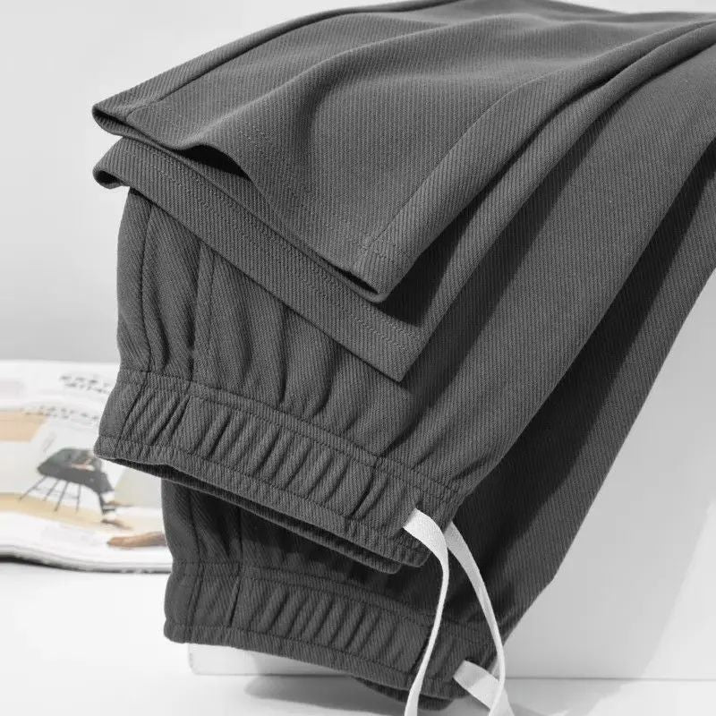Men's Casual Pants Solid Elastic Waist Pocket Drawstring Loose Straight Sports Versatile Trouser Male Sweatpant Solid Breathable