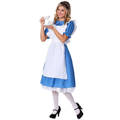 Halloween Party Dress Up Blue Maid Uniform COS Anime Costumes Alice in Wonderland Super Cute Maid Outfit Cosplay Dress
