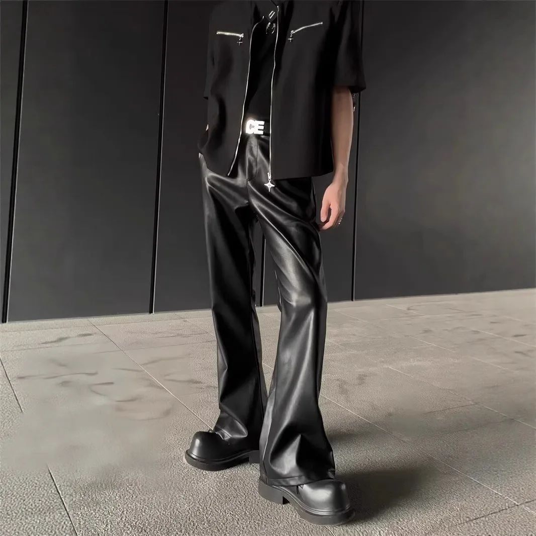 American Retro High-End PU Leather Casual Pants Men's Niche Design Loose Wide Leg Versatile Long Trousers