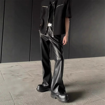 American Retro High-End PU Leather Casual Pants Men's Niche Design Loose Wide Leg Versatile Long Trousers